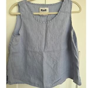 FLAX Women's Baby Blue Fundamental 100% Linen Tank Top, Size Small